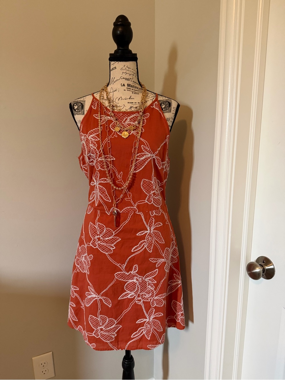 Loft Sleeveless Orange Floral Embroidered Sundress size 10p